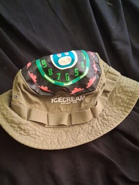 Icecream Olive Green Bucket Hat with Neon Graphic